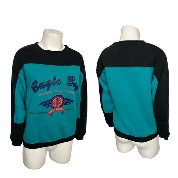 1990s Bugle Boy Color Block Spellout Graphics Sweatshirt / Women’s XS * - Picture 3 of 4